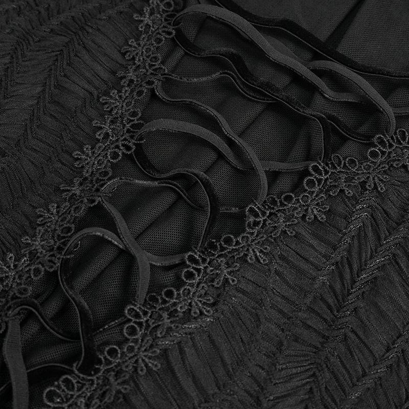 EVA LADY Women's Gothic Strappy Mesh Splice Beaded Shirt