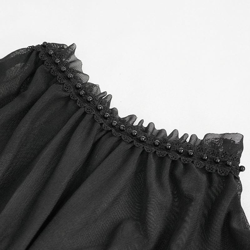 EVA LADY Women's Gothic Strappy Mesh Splice Beaded Shirt