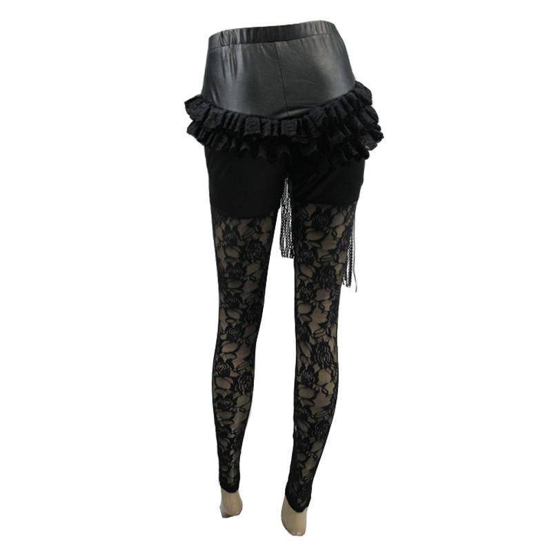 Women's Leather & Lace Punk Leggings