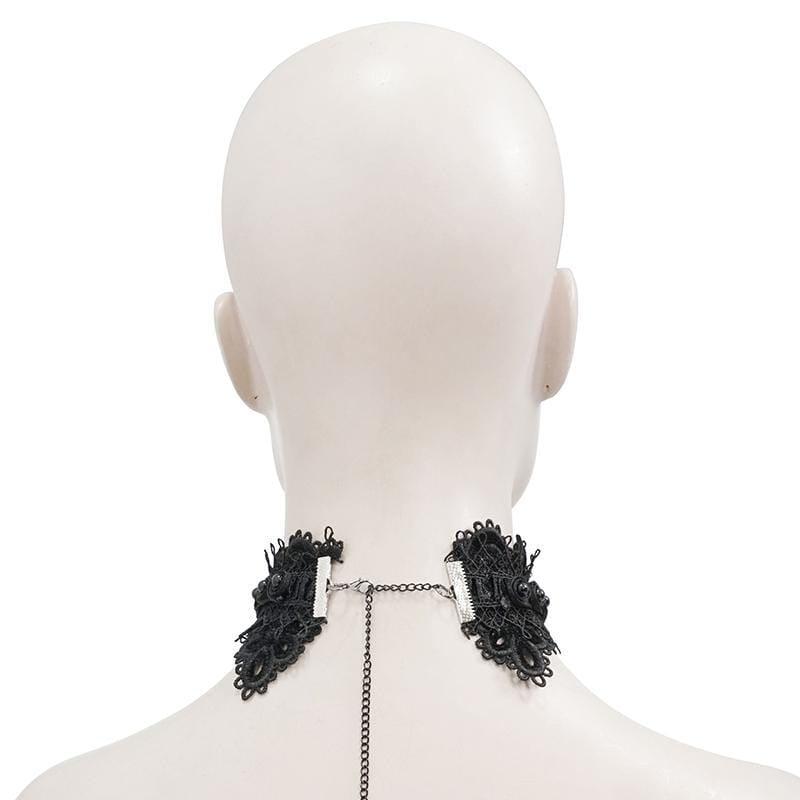Women's Victorian Gothic Black Broad Scalloped Lace Choker