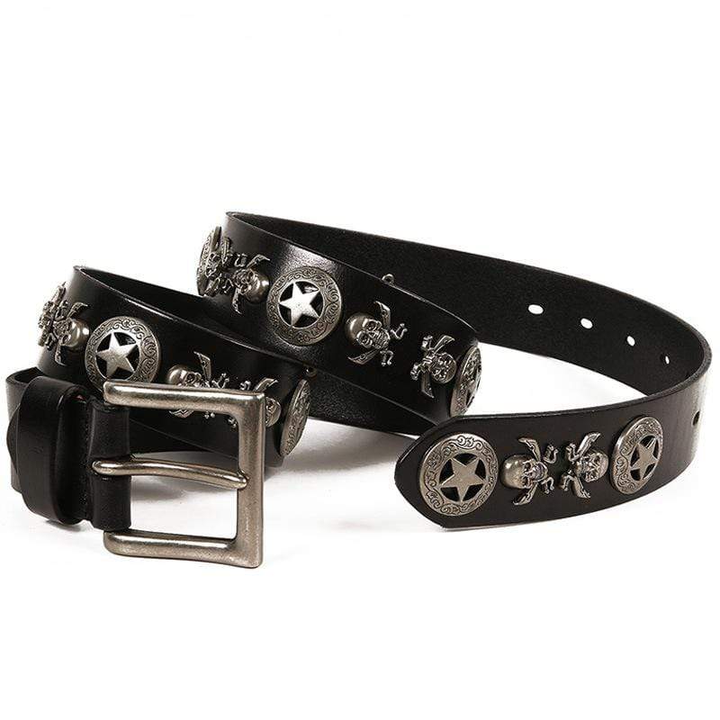 Men's Gothic Belts With Rivets Of Magic Circles And Skulls