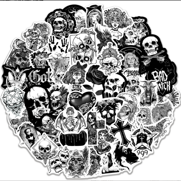 Kobine Gothic Monochrome Skull Stickers