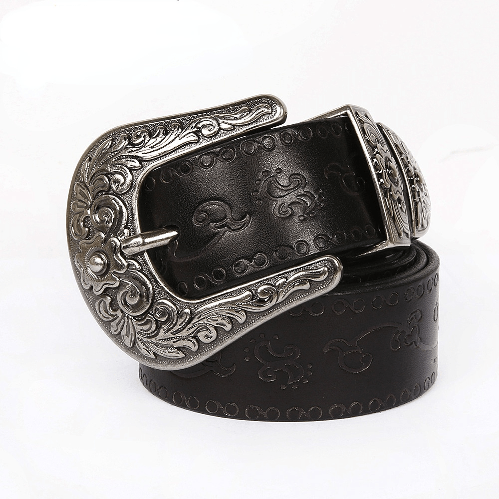 Kobine Men's Gothic Floral Carving Cowhide Belts