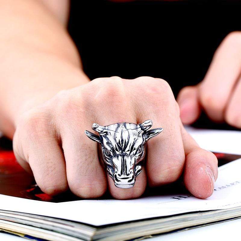 Men's Punk Bull Head of Wall Street Rings