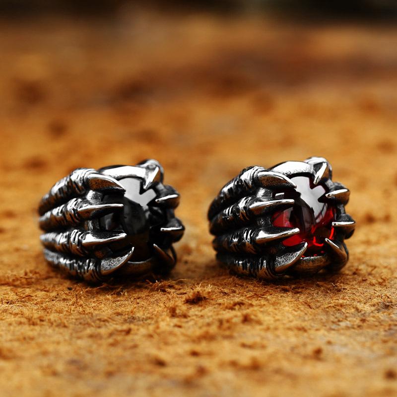 Kobine Men's Punk Dragon Claw Ruby Ring