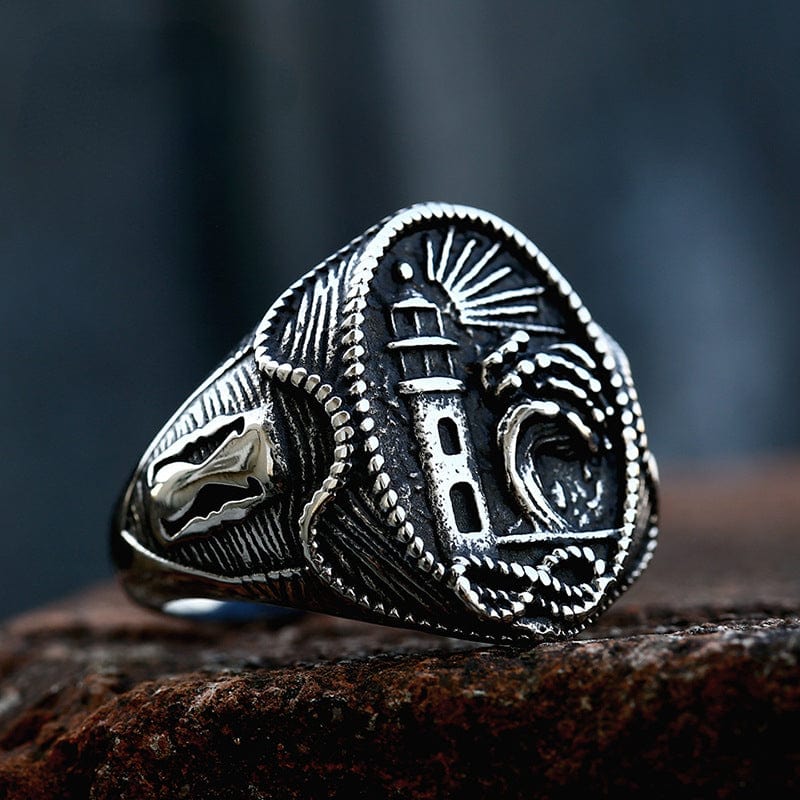 Kobine Men's Punk Lighthouse Engraved Ring
