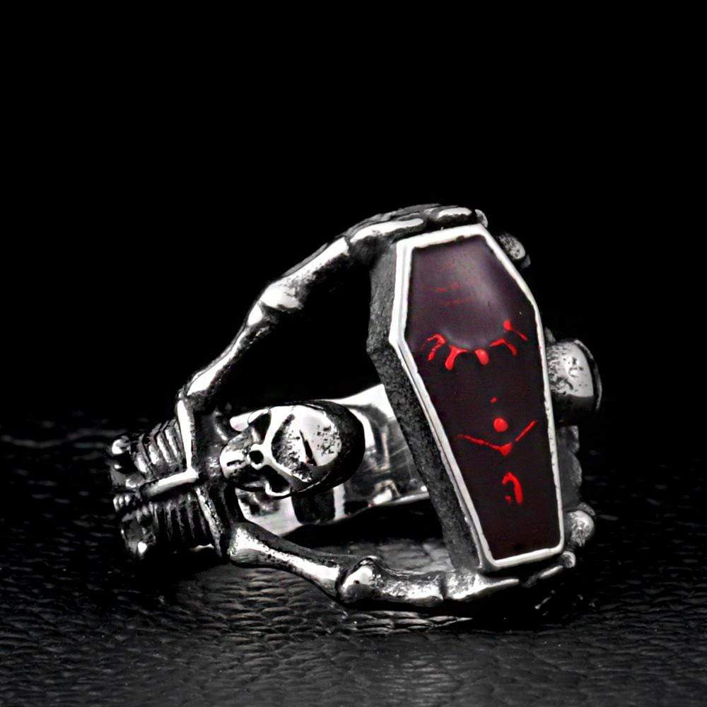 Men's Punk Red Coffin Rings