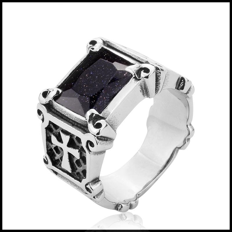 Men's Punk Rhinestone/Blue San Cross Rings