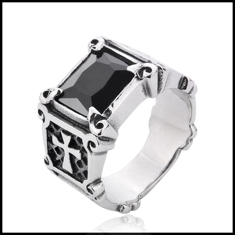 Men's Punk Rhinestone/Blue San Cross Rings