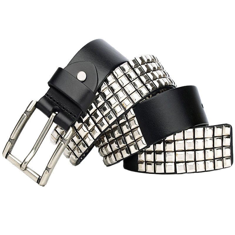 Kobine Men's Punk Silver Full Rivets Leather Belt