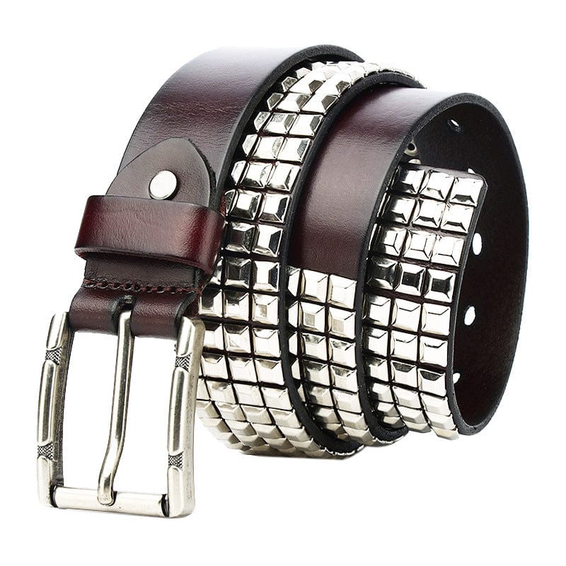 Kobine Men's Punk Silver Full Rivets Leather Belt