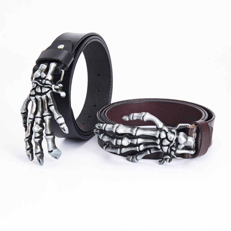 Kobine Men's Punk Skeleton Hand Faux Leather Belt