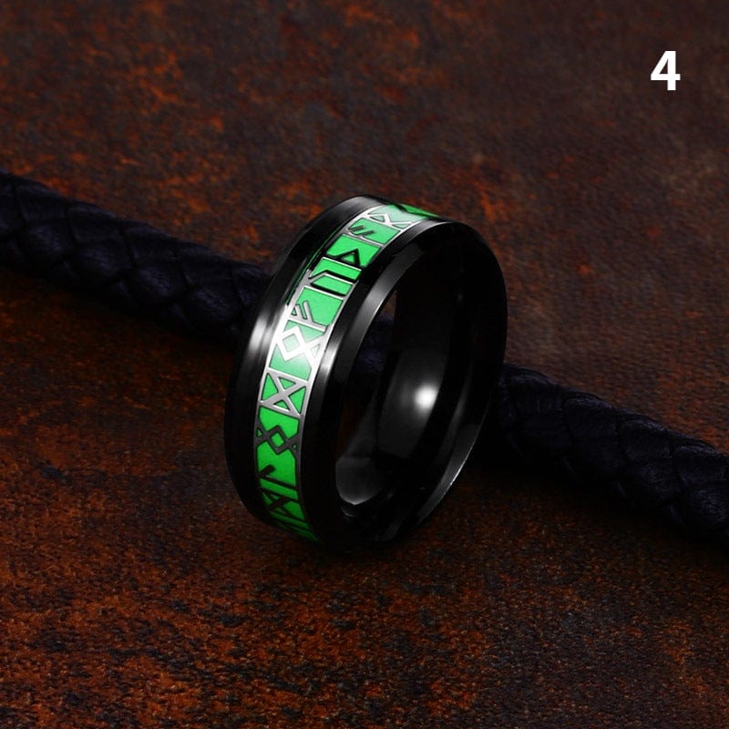 Kobine Men's Punk Viking Letter Carved Luminous Ring