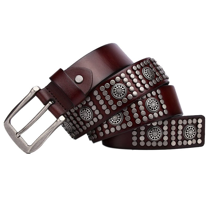 Kobine Men's Punk Vintage Rivets Leather Belt