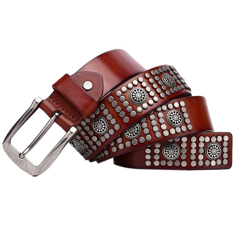 Kobine Men's Punk Vintage Rivets Leather Belt