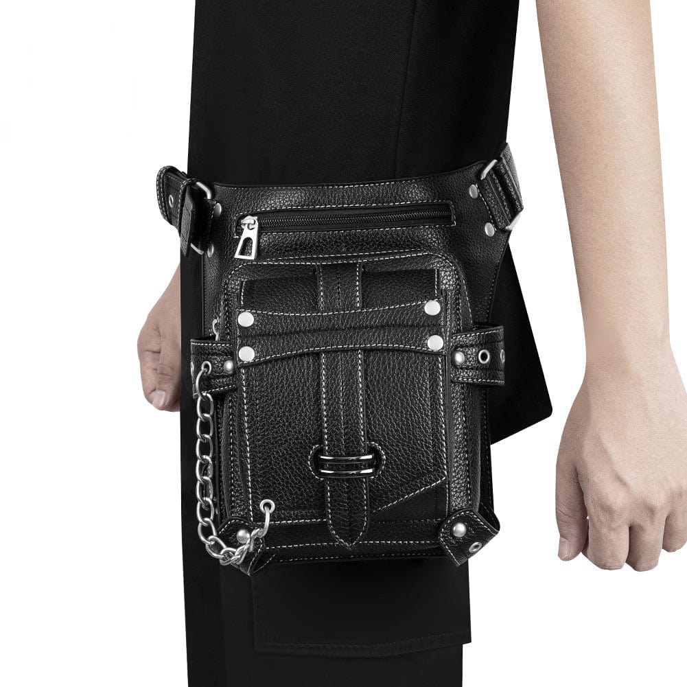Kobine Men's Steampunk Buckles Chain Waist Bag