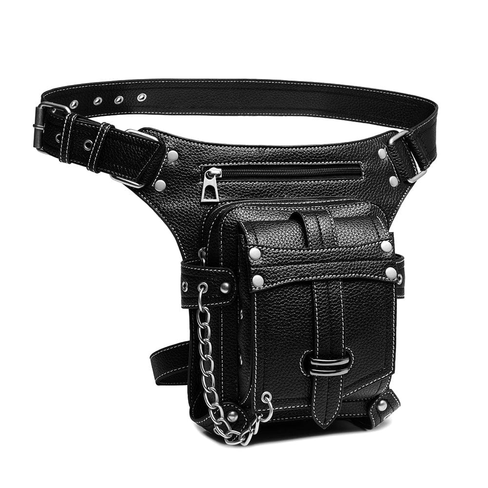 Kobine Men's Steampunk Buckles Chain Waist Bag