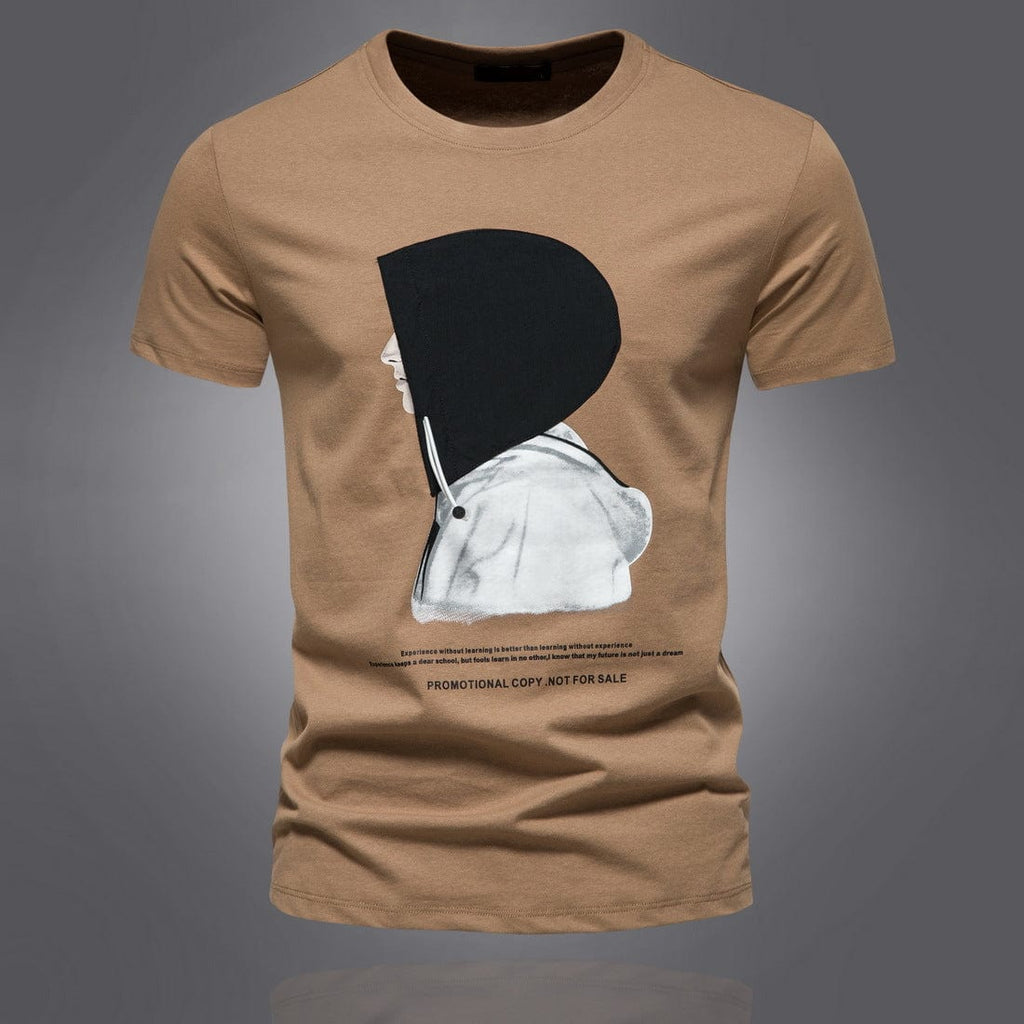 Kobine Men's Street Fashion Hood Printed Short Sleeved T-shirt