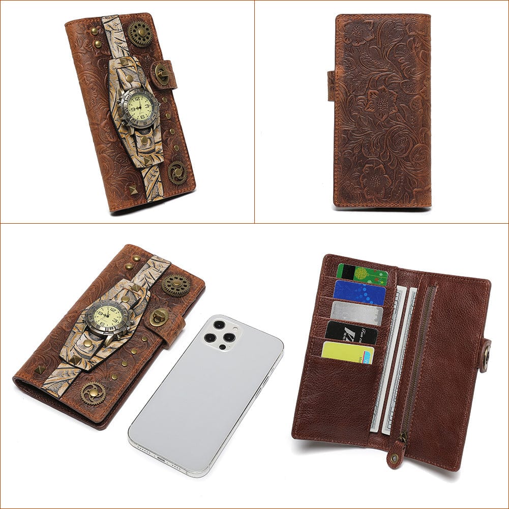 Kobine Unisex Steampunk Gear Clock Embossed Wallet