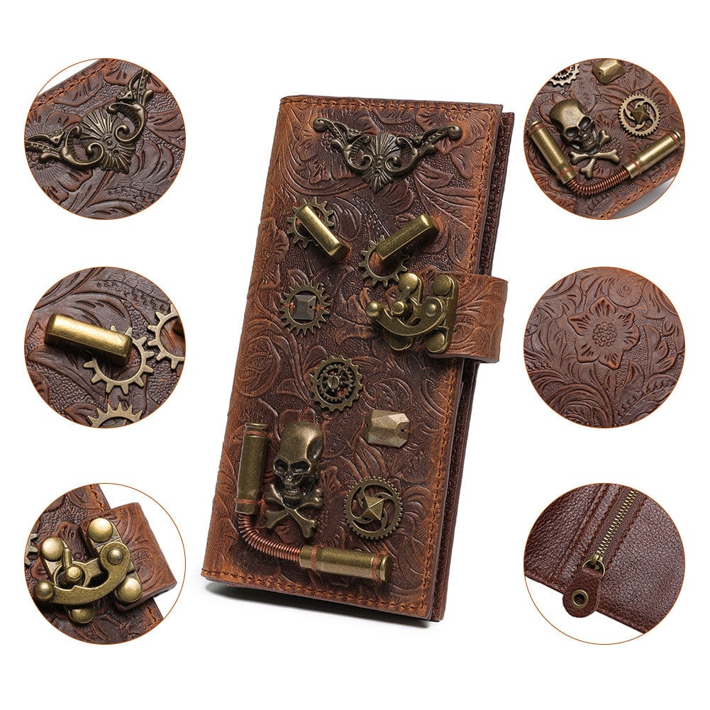 Kobine Unisex Steampunk Gear Skull Embossed Wallet