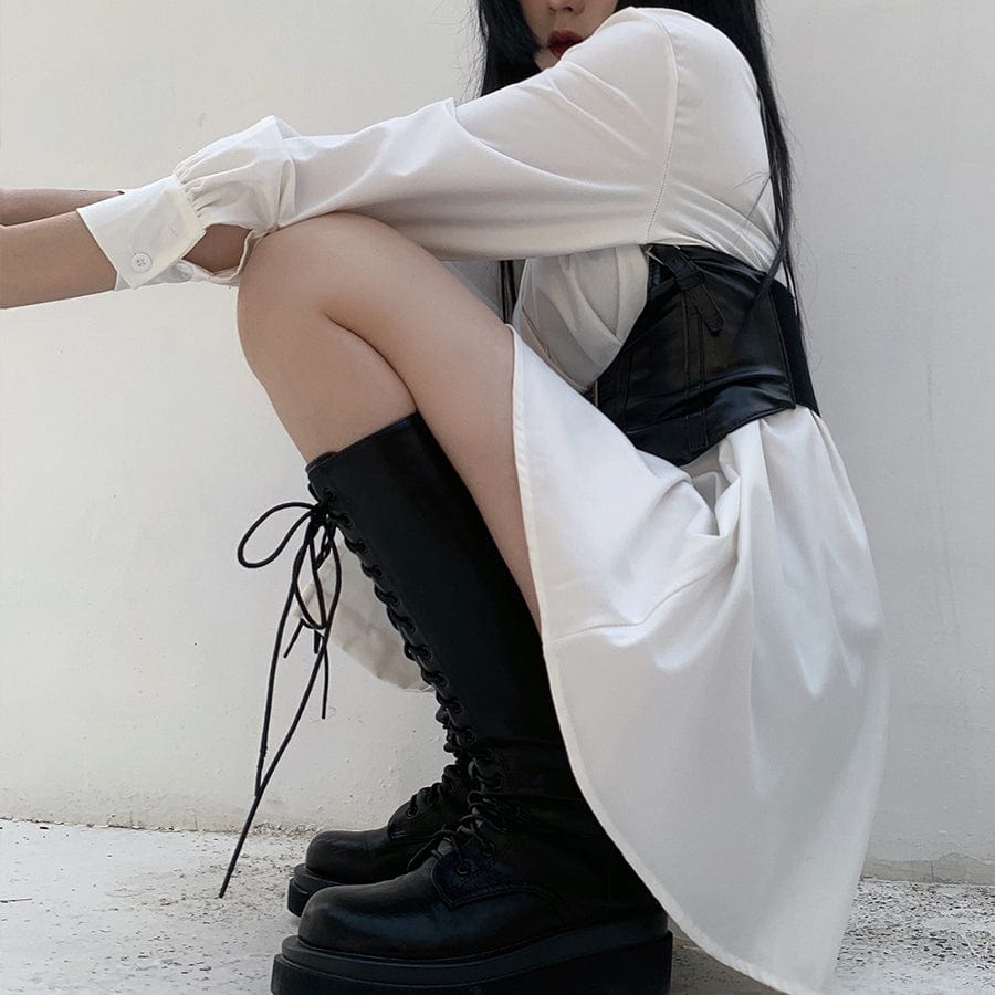 Kobine Women's Casual Long Shirts Dresses With Detachable PU Tank Tops