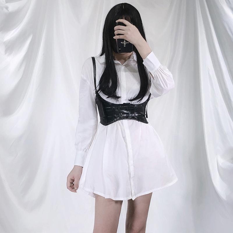 Kobine Women's Casual Long Shirts Dresses With Detachable PU Tank Tops