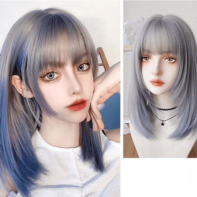 Kobine Women's Color Gradient Ripple Synthetic Hair Wig