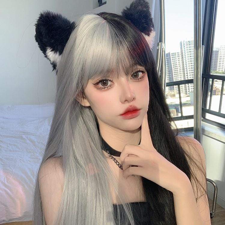 Kobine Women's Double Color Straight Long Synthetics Hair Wig