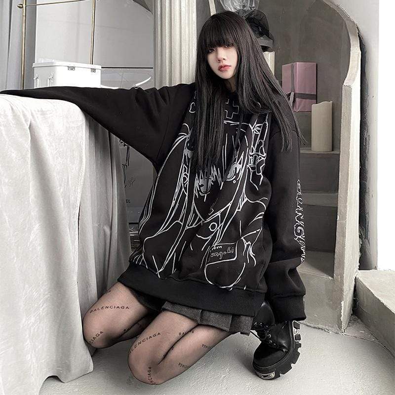 Women's Goth Girl Printed Casual Hoodies