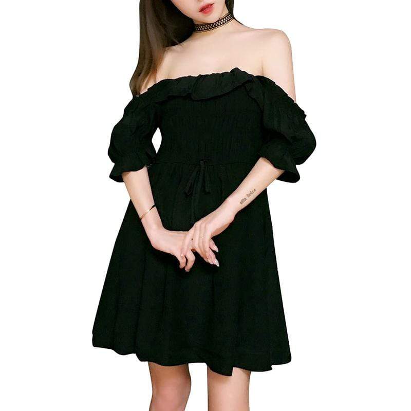 Women's Goth Ruffles Black Strapless Dress