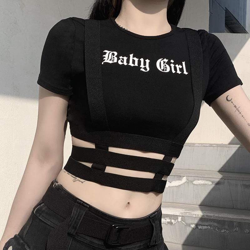Women's Gothic Baby Girl Printed Cutout Crop Tops