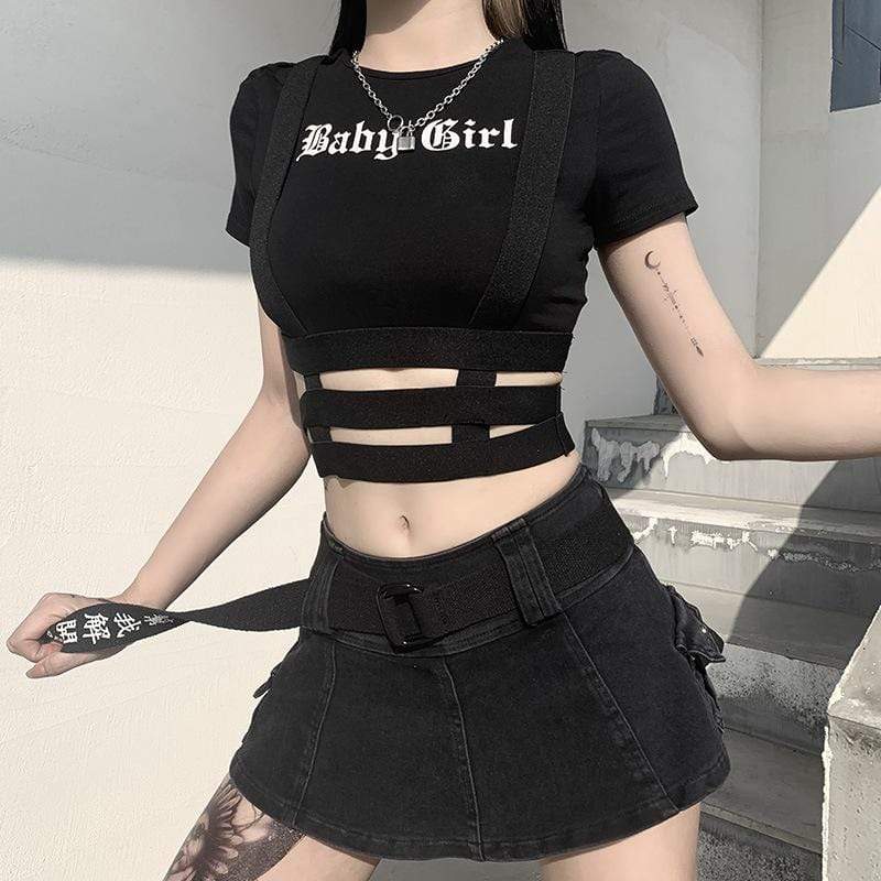 Women's Gothic Baby Girl Printed Cutout Crop Tops