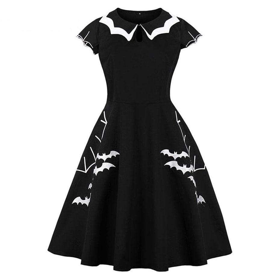 Women's Gothic Bet Embroidery Turn-down Collar Circle Dresses