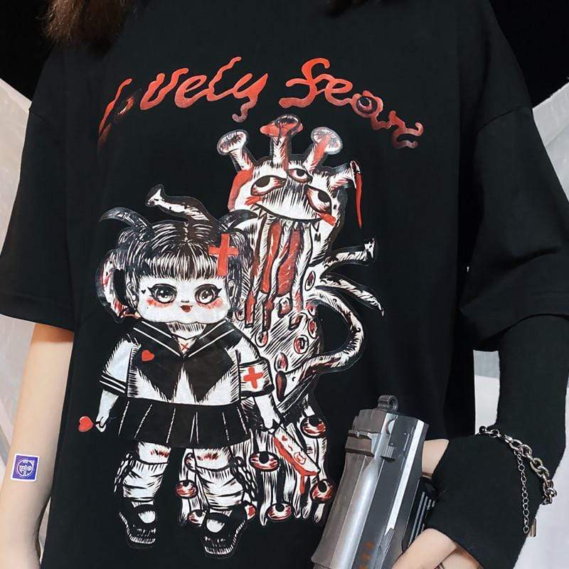 Women's Gothic Cartoon Little Devil Monster Casual T-shirts