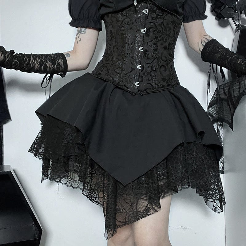 Kobine Women's Gothic Irregular Spider Mesh Splice Skirt