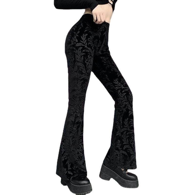 Kobine Women's Gothic Jacquard Velet Flared Trousers