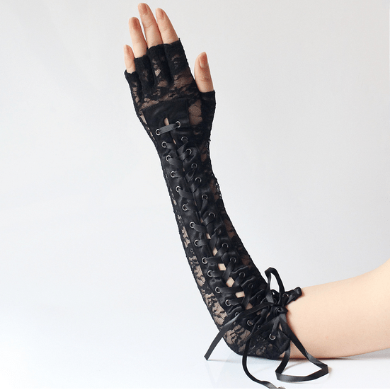 Kobine Women's Gothic Lacing-up Contrast Color Lace Arm Sleeves