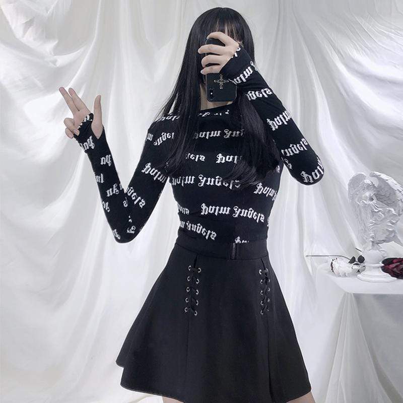 Women's Gothic Long Sleeved Letters Skinny T-shirts