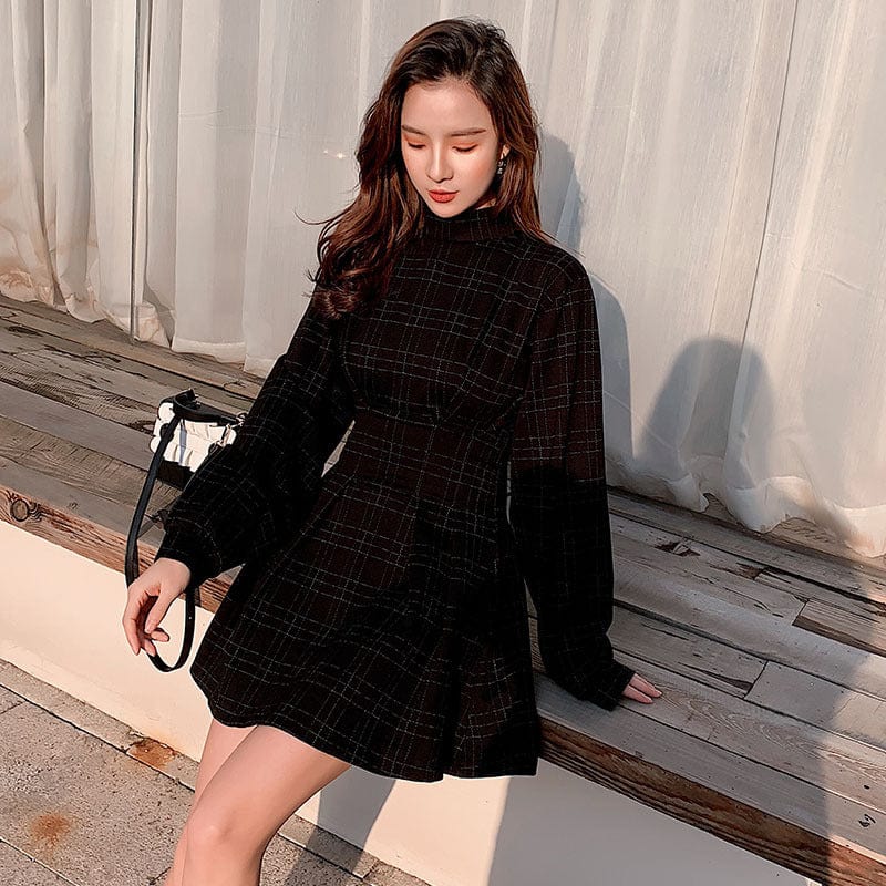 Kobine Women's Gothic Plaid High-waisted Dresses