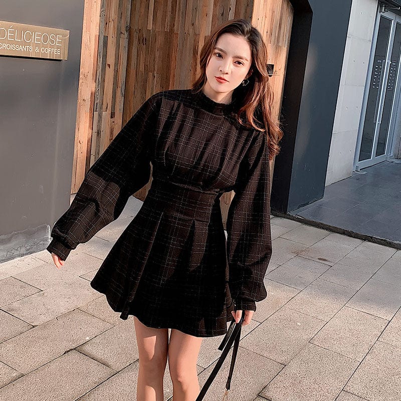 Kobine Women's Gothic Plaid High-waisted Dresses