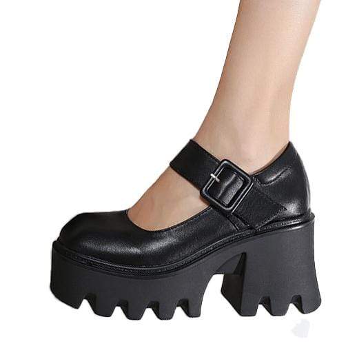 Kobine Women's Gothic Punk Buckle Mary Jane Shoes