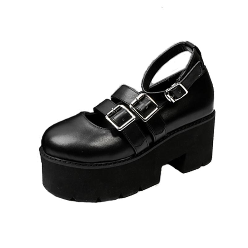 Kobine Women's Gothic Punk Buckles Platform Lolita Shoes