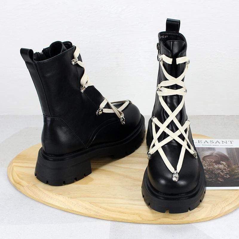 Women's Gothic Punk Lace-up Zipper Buskin Boots