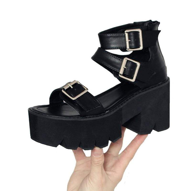 Kobine Women's Gothic Punk Open-toe Buckles Platform Sandals