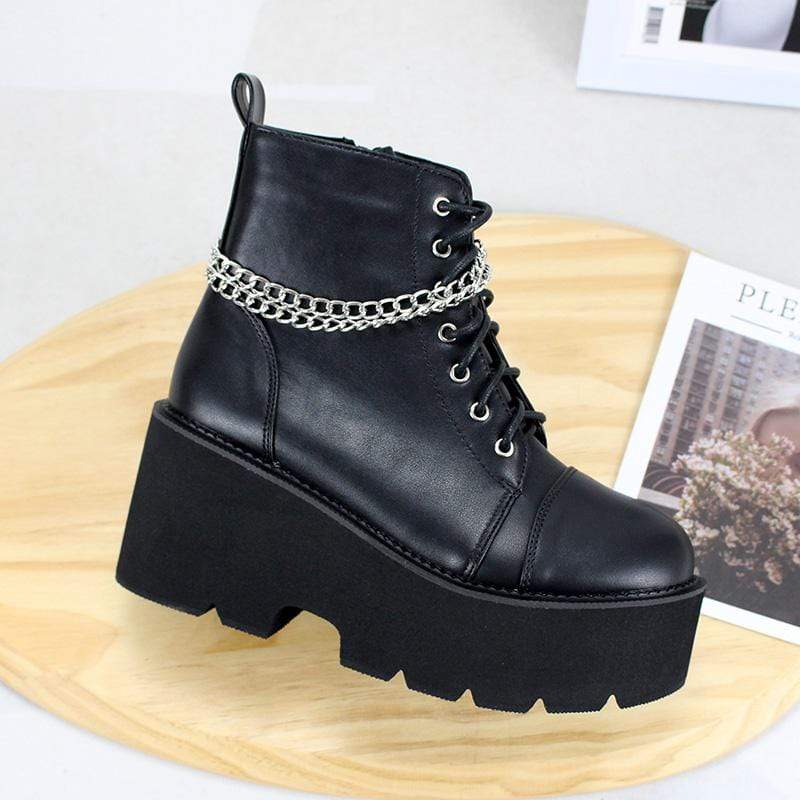 Women's Gothic Punk Zipper Chain Platform Boots
