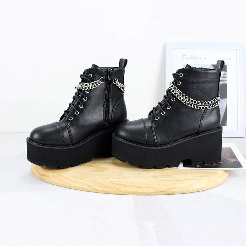 Women's Gothic Punk Zipper Chain Platform Boots