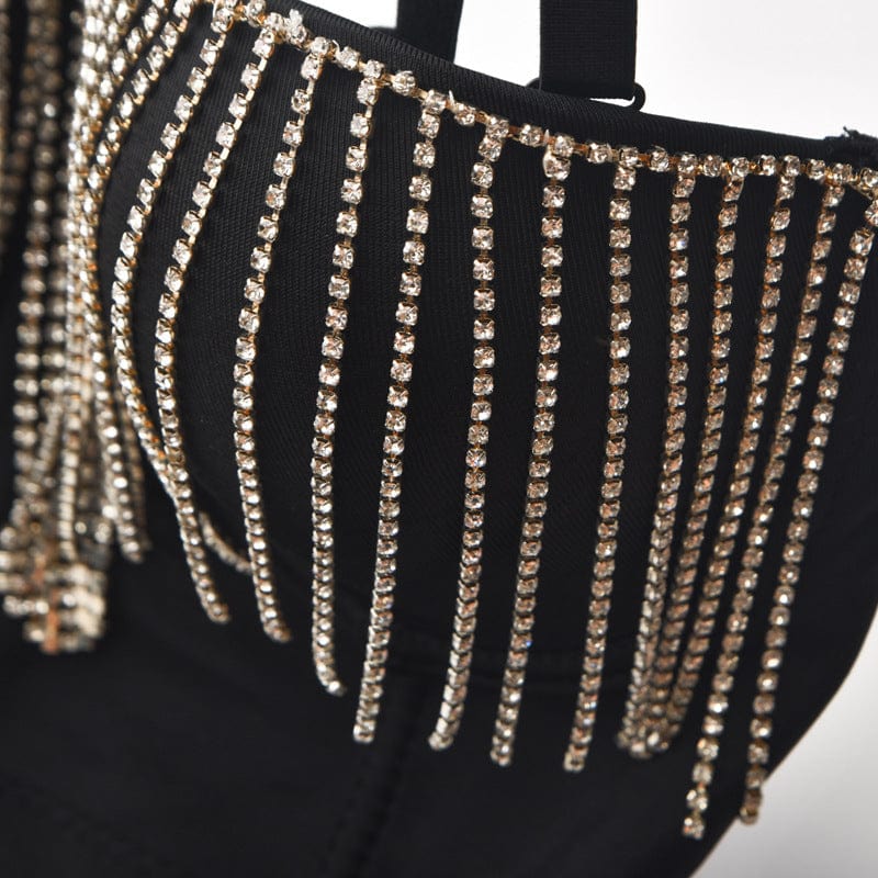 Kobine Women's Gothic Rhinestone Tassels Bustier