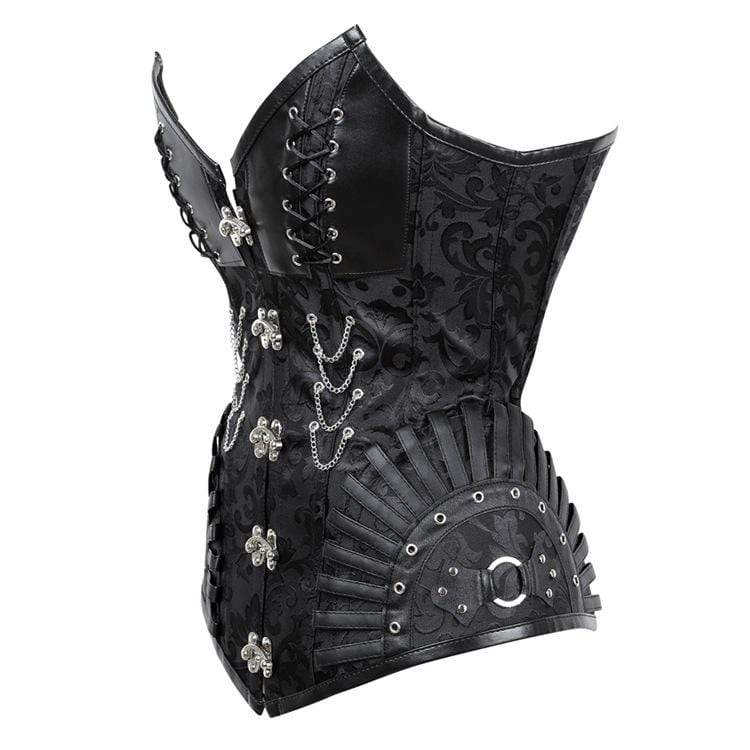 Women's Gothic Strappy Faux Leather Splicing Floral Corsets