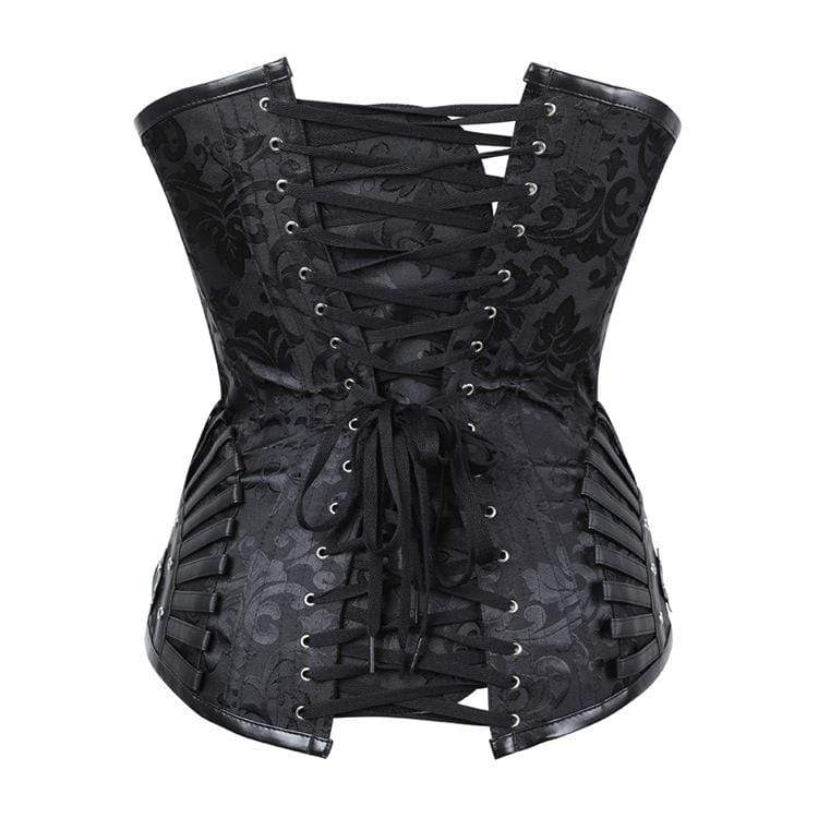 Women's Gothic Strappy Faux Leather Splicing Floral Corsets