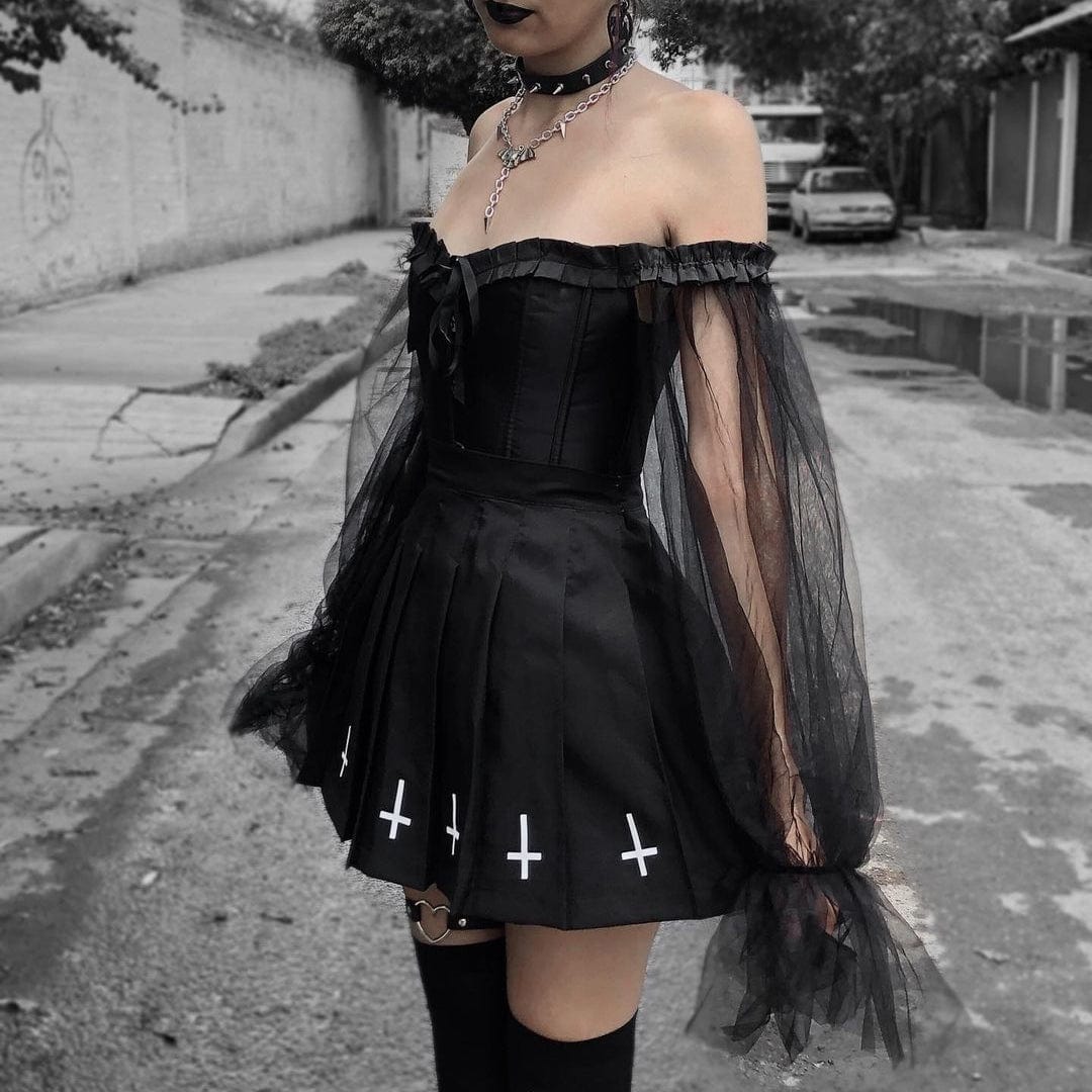 Kobine Women's Gothic Vintage Mesh Sleeved Overbust Corset